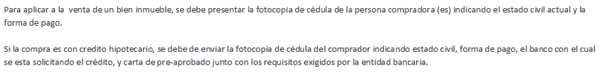 Requisitos venta